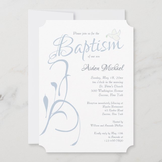 Invitación Azul de Bautizo Moderna (Anverso)