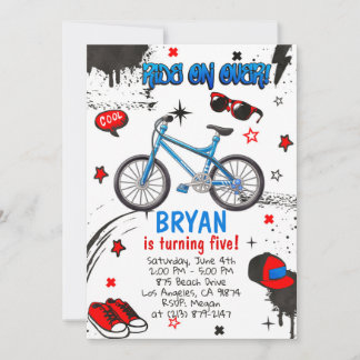 Invitación azul de bicicleta BMX