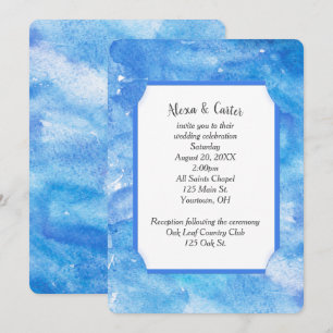 Invitación Azul de boda acuarela abstracto