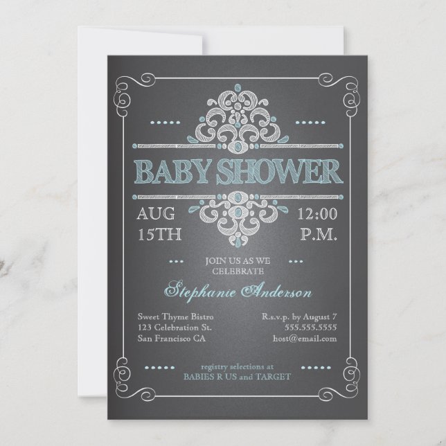 Invitación azul de cartón pintado Baby Shower Boy (Anverso)