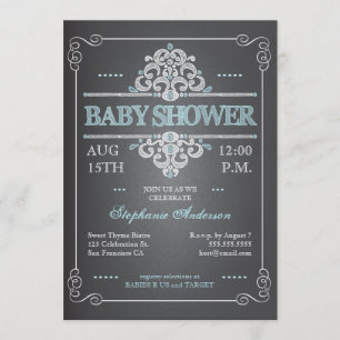 Invitación azul de cartón pintado Baby Shower Boy