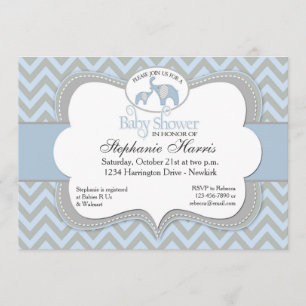 Invitación azul de Chevron Baby Shower del