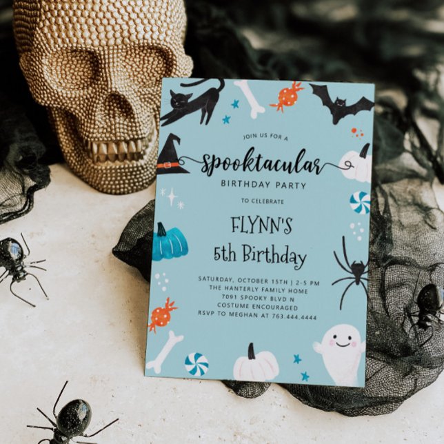 Invitación azul de cumpleaños de Halloween Spookta (Subido por el creador)