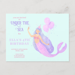 Invitación azul de cumpleaños de sirena bajo el ma