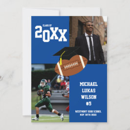 Invitación azul de deportes de graduación de fútbo