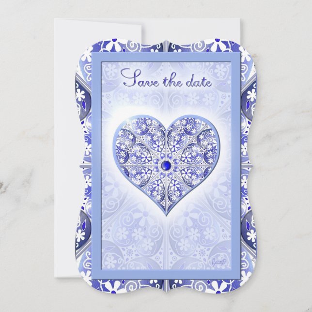 Invitación Azul de encaje cerámico de Grecia (Anverso)