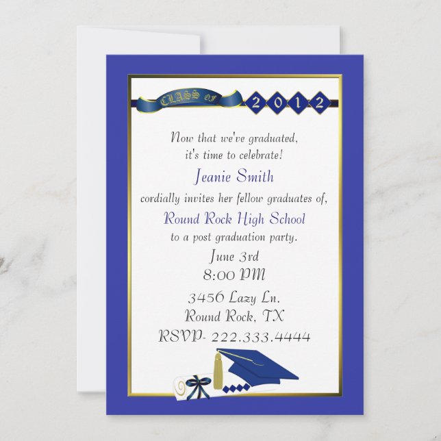 Invitación azul de encargo de la fiesta de (Anverso)