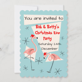 Invitación azul de Flamingo Santas