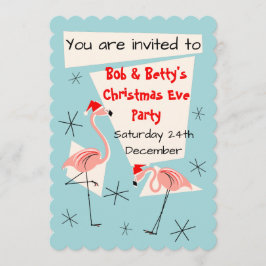 Invitación azul de Flamingo Santas