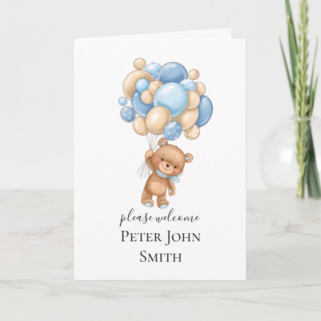 Invitación azul de globo de oseo de Teddy (Anverso)