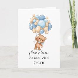 Invitación azul de globo de oseo de Teddy