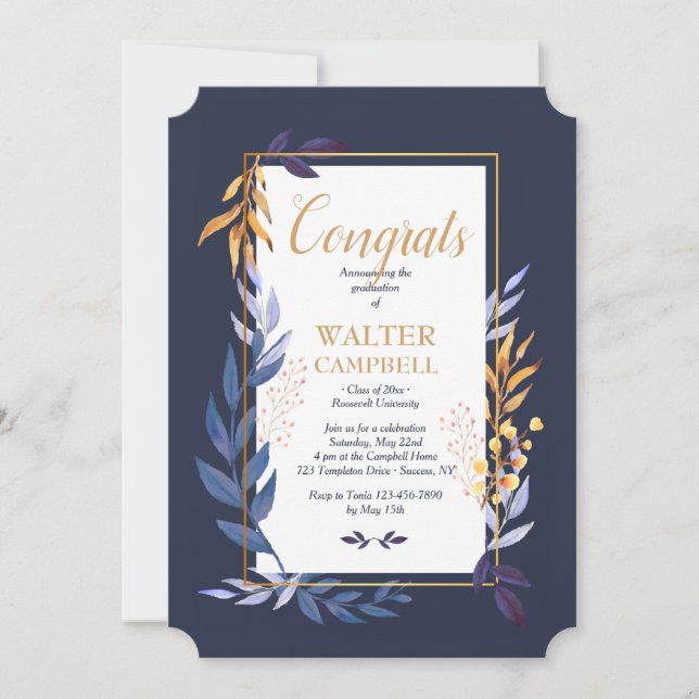 Invitación azul de graduación (Anverso)