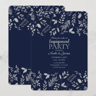 Invitación Azul de Invierno y Hojas Botánicas de Plata Compro