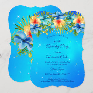 Invitación Azul de Isla Amarillo Hibisco Floral Tropical Fies