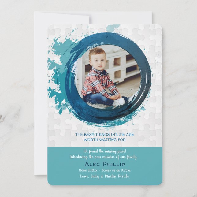 Invitación azul de la adopción de la foto de los (Anverso)