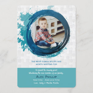 Invitación azul de la adopción de la foto de los