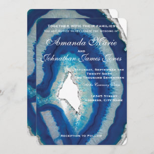 Invitación azul de la boda de la ágata