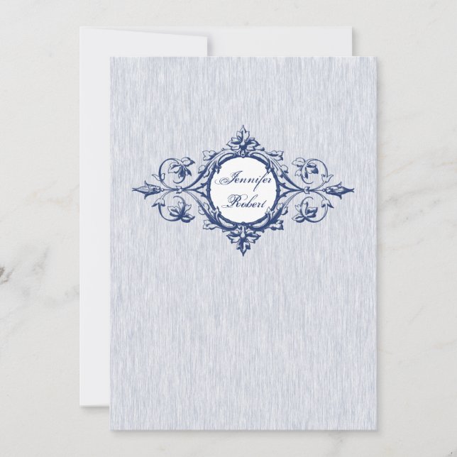 Invitación azul de la boda de la elegancia del (Anverso)