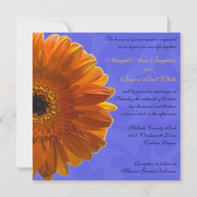 Invitación azul de la boda de la margarita (Anverso)