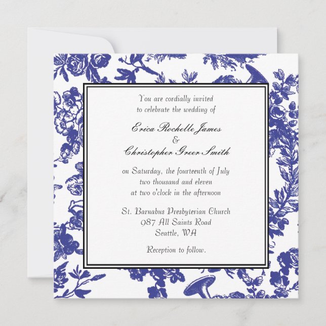 Invitación azul de la boda de Toile (Anverso)