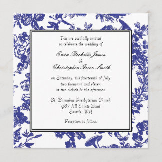 Invitación azul de la boda de Toile