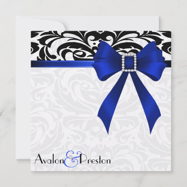Invitación azul de la boda del damasco del arco (Anverso)