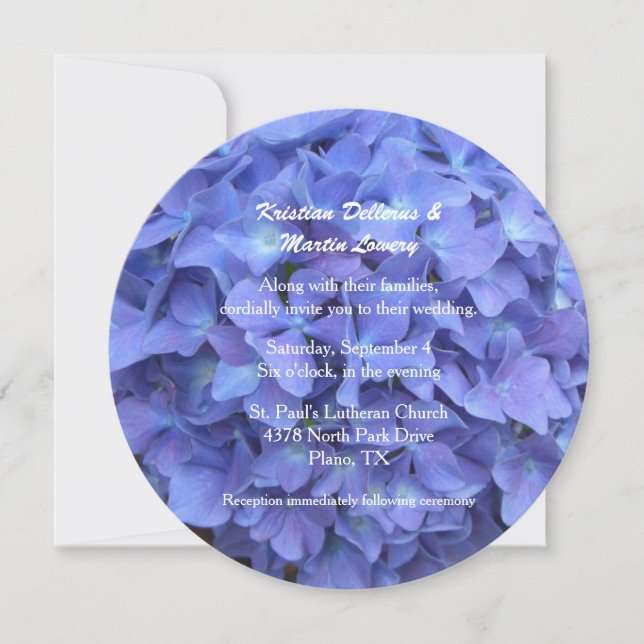 Invitación azul de la boda del Hydrangea del (Anverso)