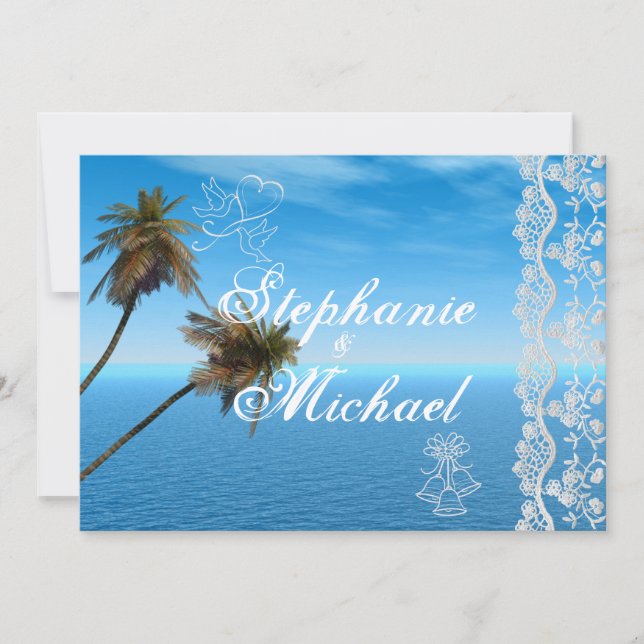 Invitación azul de la boda del océano (Anverso)