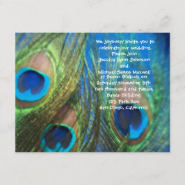 Invitación azul de la boda del pavo real
