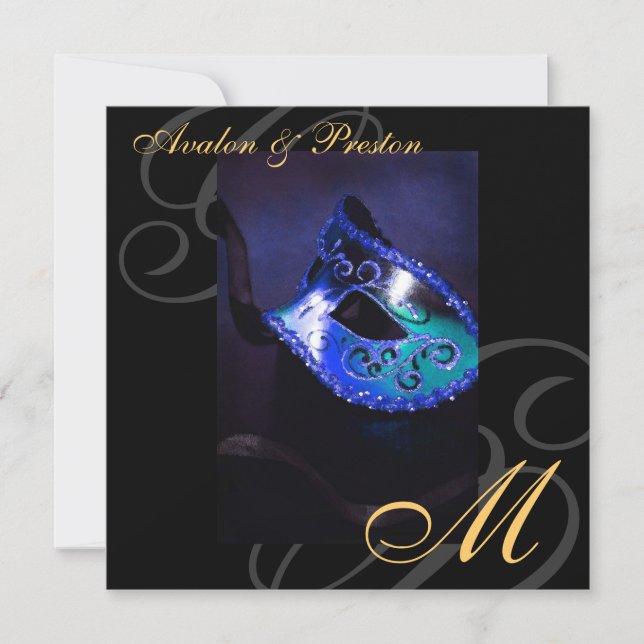Invitación azul de la boda del remolino de la (Anverso)