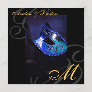 Invitación azul de la boda del remolino de la