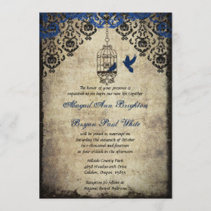 Invitación azul de la boda del vintage del