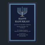 Invitación azul de la celebración de Menorah<br><div class="desc">Comience a su celebración de días festivos de la derecha con nuestra invitación azul elegante del fiesta de la celebración de Menorah Jánuca. ¡Asegúrese de que todos sus amigos y miembros de la familia sean allí celebrar con usted estas vacaciones! Jánuca es un rato del año preferido para la mayoría,...</div>