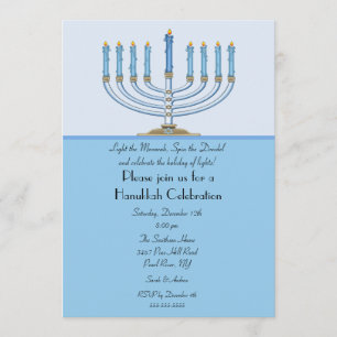 Invitación azul de la celebración de Menorah