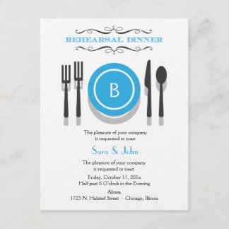 Invitación azul de la cena del ensayo del