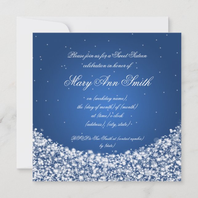 Invitación Azul de la chispa de la estrella de la fiesta de (Anverso)