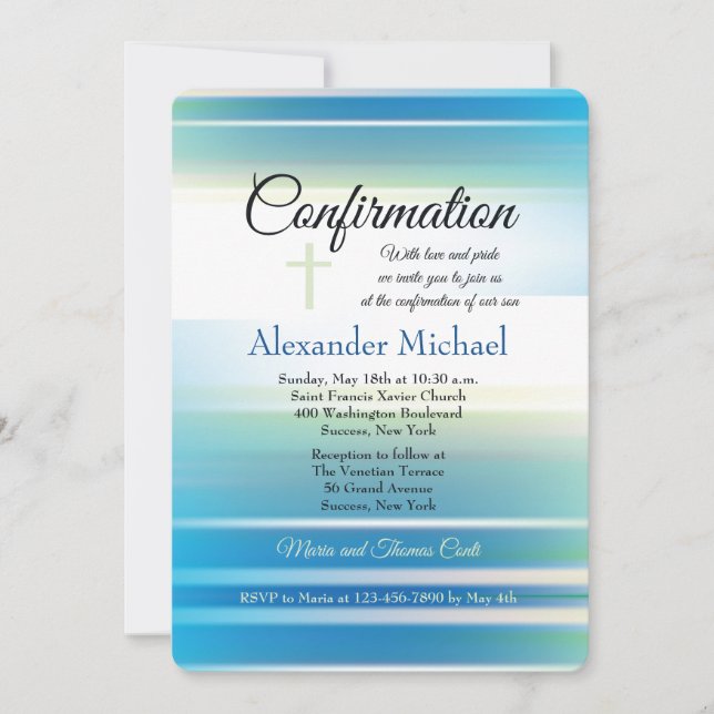 Invitación azul de la confirmación del cielo (Anverso)