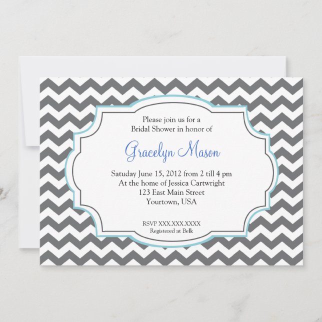 Invitación azul de la ducha de Chevron (Anverso)