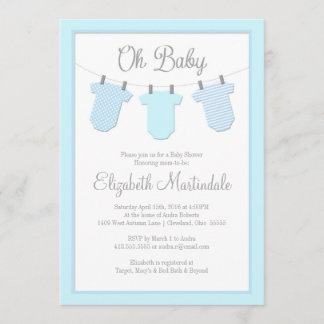 Invitación azul de la ducha del bebé de la cuerda