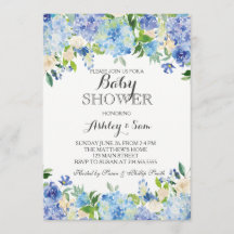 Invitación azul de la ducha del hydrangea