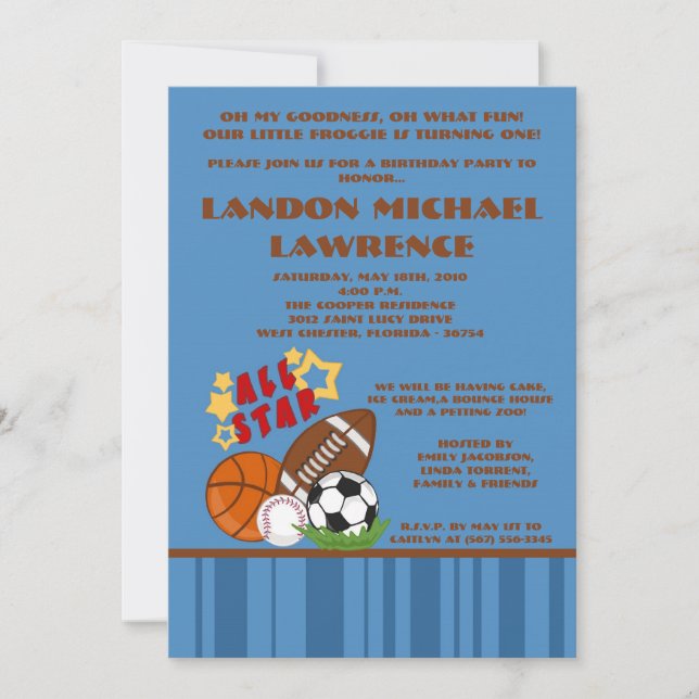 invitación azul de la fiesta de cumpleaños de 5x7 (Anverso)