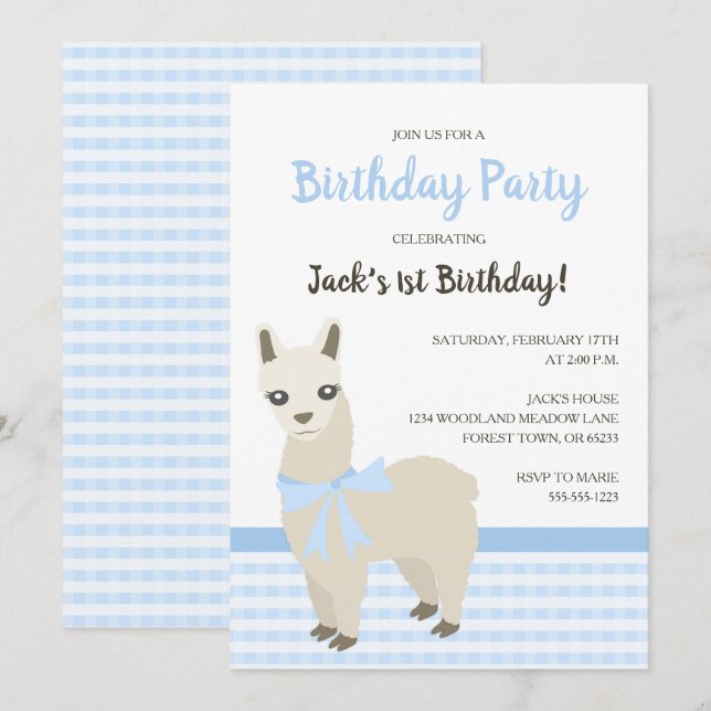 Invitación azul de la fiesta de cumpleaños de la (Anverso / Reverso)