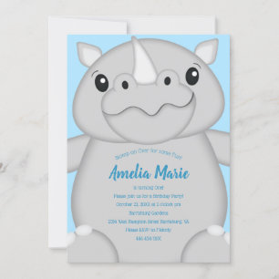 Invitación Azul de la fiesta de cumpleaños de Rhino
