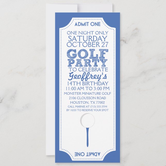 Invitación azul de la fiesta de cumpleaños del (Anverso)