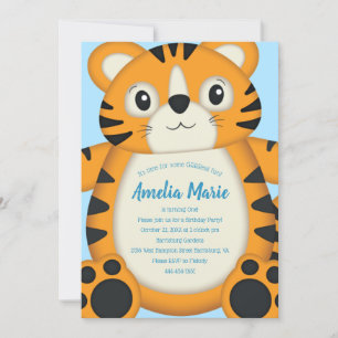 Invitación Azul de la fiesta de cumpleaños del tigre