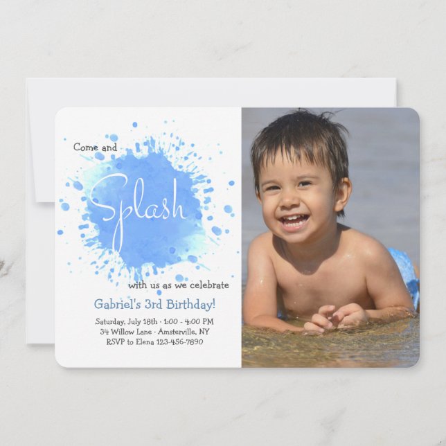 Invitación azul de la foto del chapoteo (Anverso)