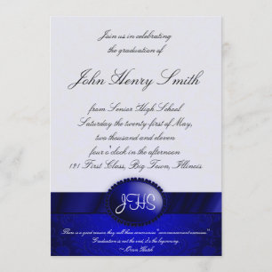 Invitación azul de la graduación de la cinta del