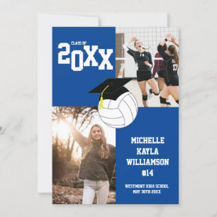 Invitación azul de la graduación de voleibol
