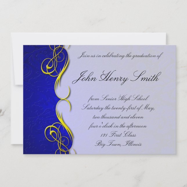 Invitación azul de la graduación del damasco (Anverso)