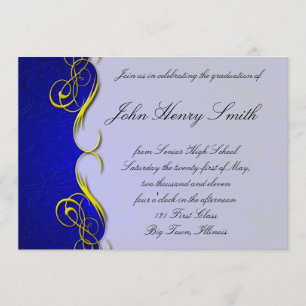 Invitación azul de la graduación del damasco